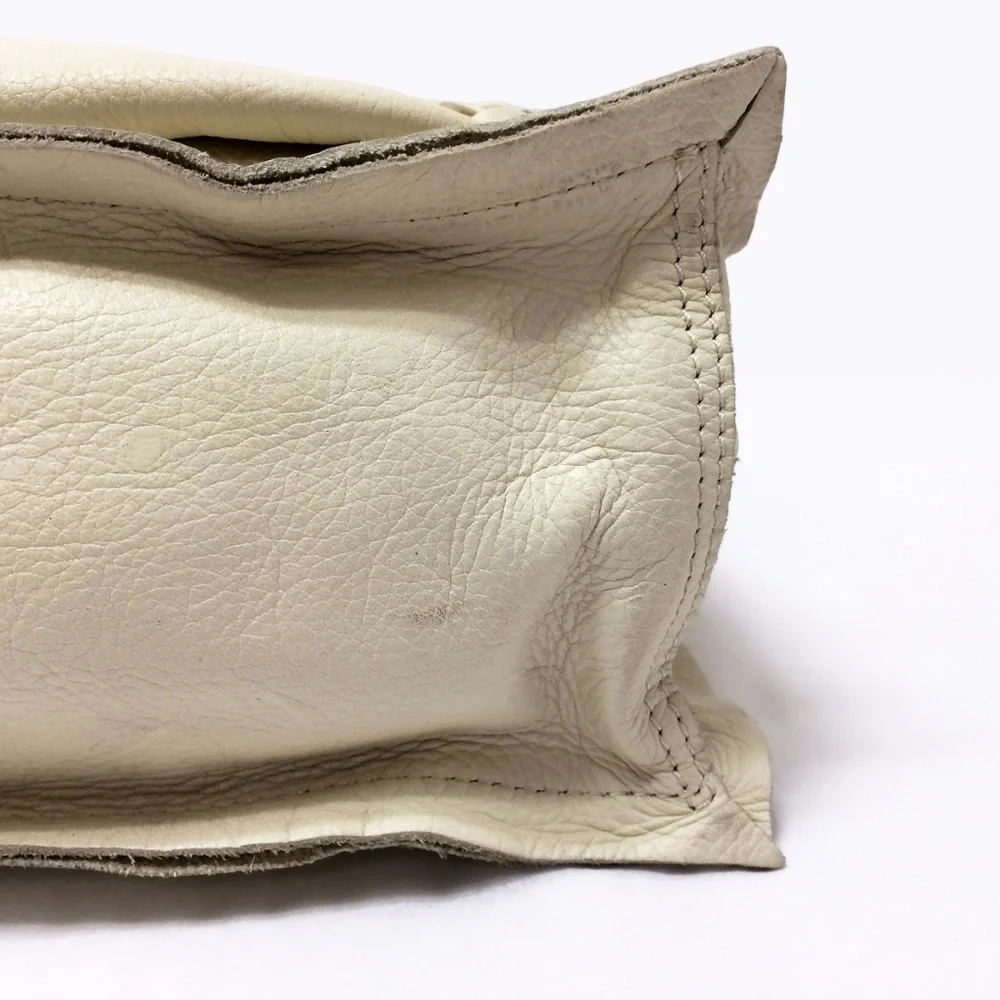 Vince Camuto Mica Ivory Leather Satchel Braided Whipstitch Gold Convertible